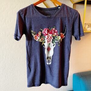 Mighty Fine blue bohemian cow skull flowers floral juniors size small S